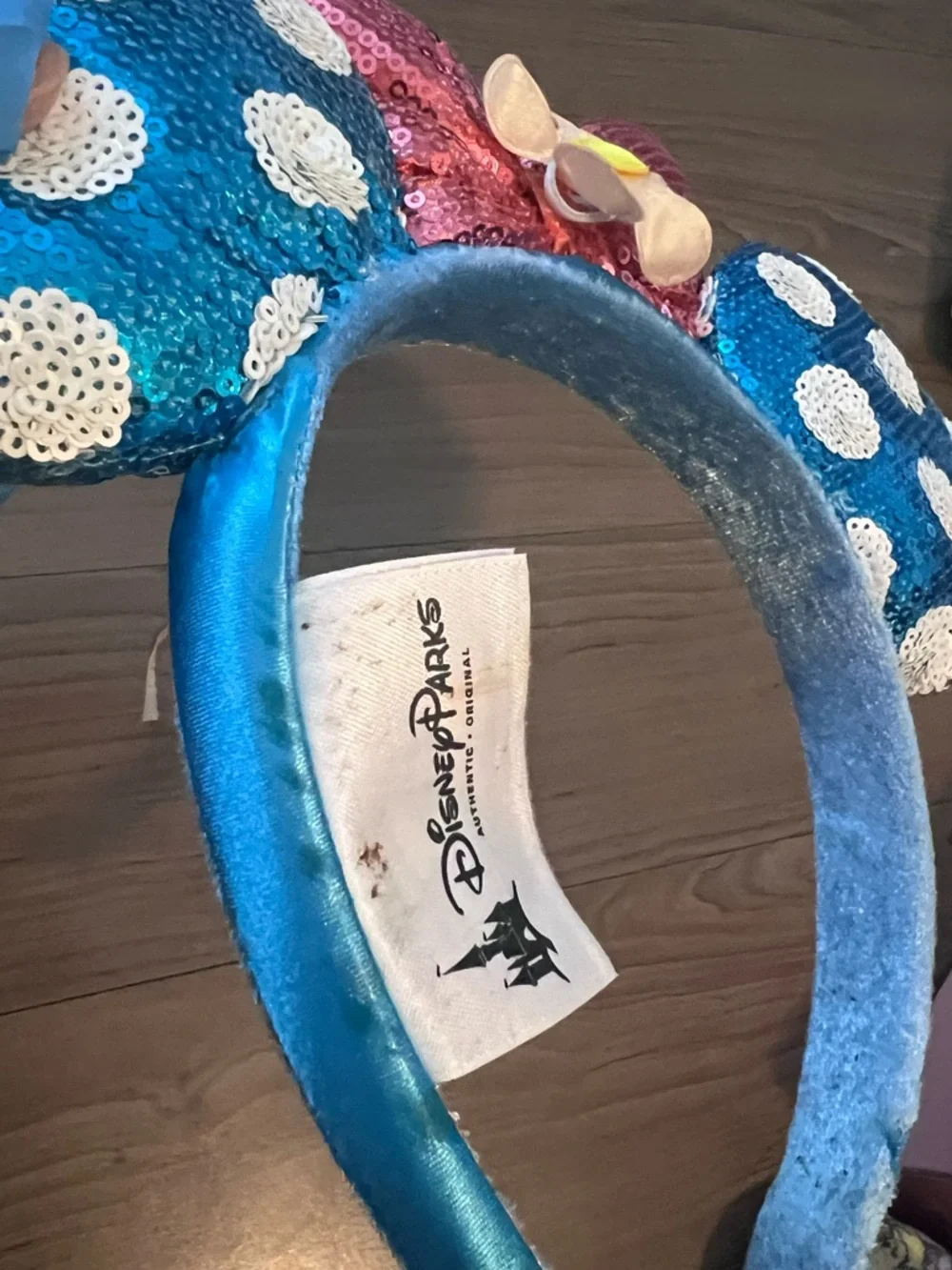 Disney Blue & Pink Sequin Minnie Ear Headband with Polka Dots